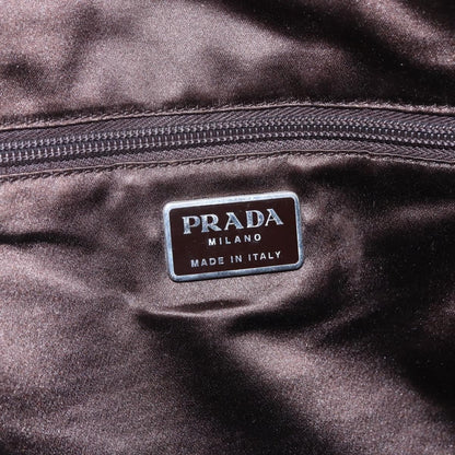 Prada Bowler Bag Canvas with Leather, BROWN, CANVAS, Handbag