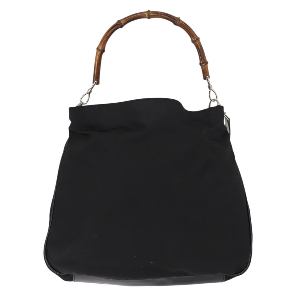 Gucci Vintage Bamboo Handle Open Hobo Nylon, BLACK, NYLON, Handbag