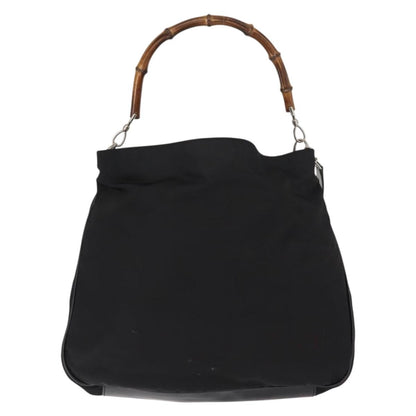 Gucci Vintage Bamboo Handle Open Hobo Nylon, BLACK, NYLON, Handbag