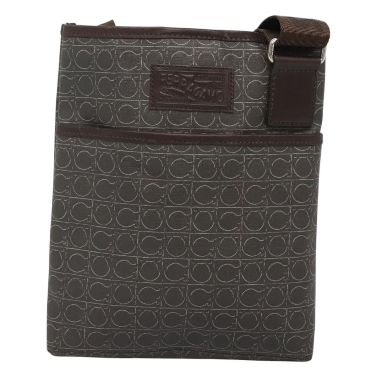 Salvatore Ferragamo Gancini Shoulder Bag Canvas, BROWN, CANVAS, Shoulder bag