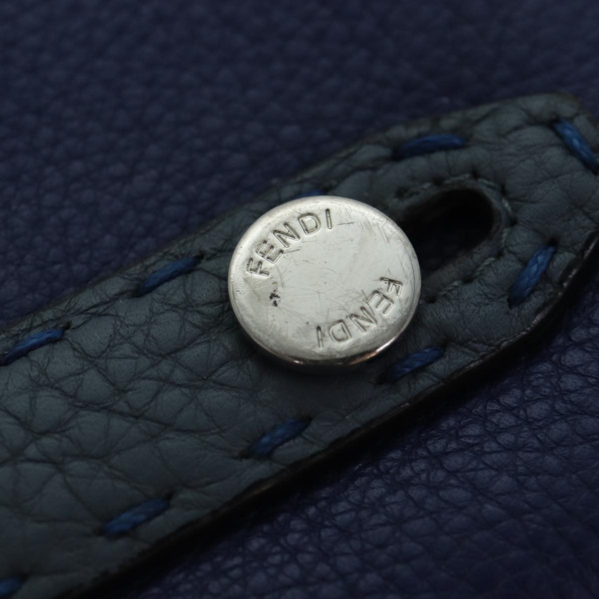 Fendi Selleria Zip Clutch Leather, BLUE, LEATHER, Clutche & pouche