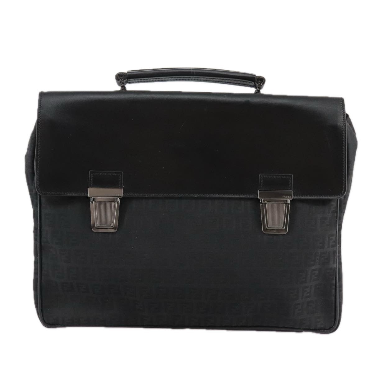 Fendi Convertible Pushlock Flap Satchel Zucca Canvas and Leather, BLACK, CANVAS, Briefcase