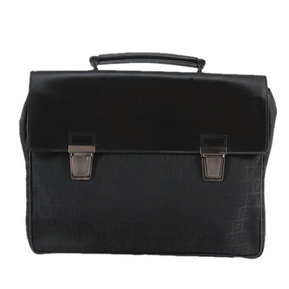 Fendi Convertible Pushlock Flap Satchel Zucca Canvas and Leather, BLACK, CANVAS, Briefcase