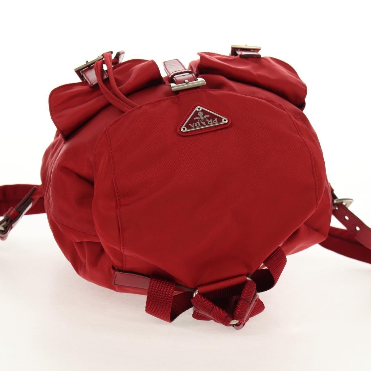 Prada Vela Double Front Pocket Backpack Tessuto with Saffiano Leather, RED, NYLON, Backpack