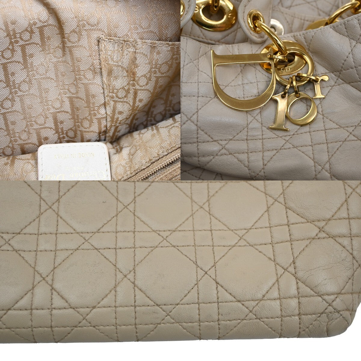 Christian Dior Lady Cannage Tote Leather, BEIGE, LEATHER, Tote bag