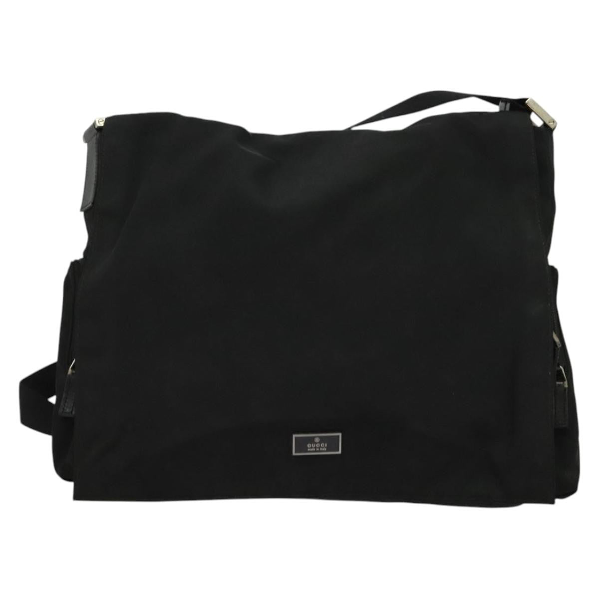 Gucci Side Pocket Flap Messenger Bag Nylon, BLACK, NYLON, Shoulder bag