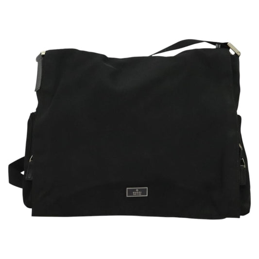 Gucci Side Pocket Flap Messenger Bag Nylon, BLACK, NYLON, Shoulder bag