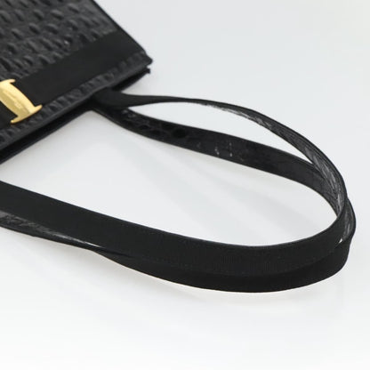 Salvatore Ferragamo Vintage Vara Bow Tote Lizard Embossed Leather, BLACK, LEATHER, Tote bag