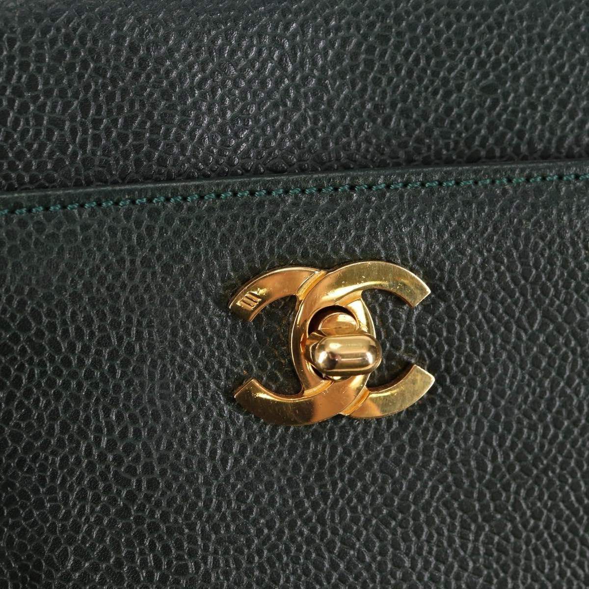 Chanel Vintage CC Lock Pocket Chain Tote Caviar, GREEN, LEATHER, Handbag