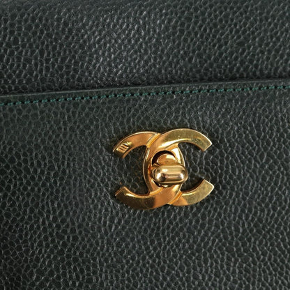 Chanel Vintage CC Lock Pocket Chain Tote Caviar, GREEN, LEATHER, Handbag