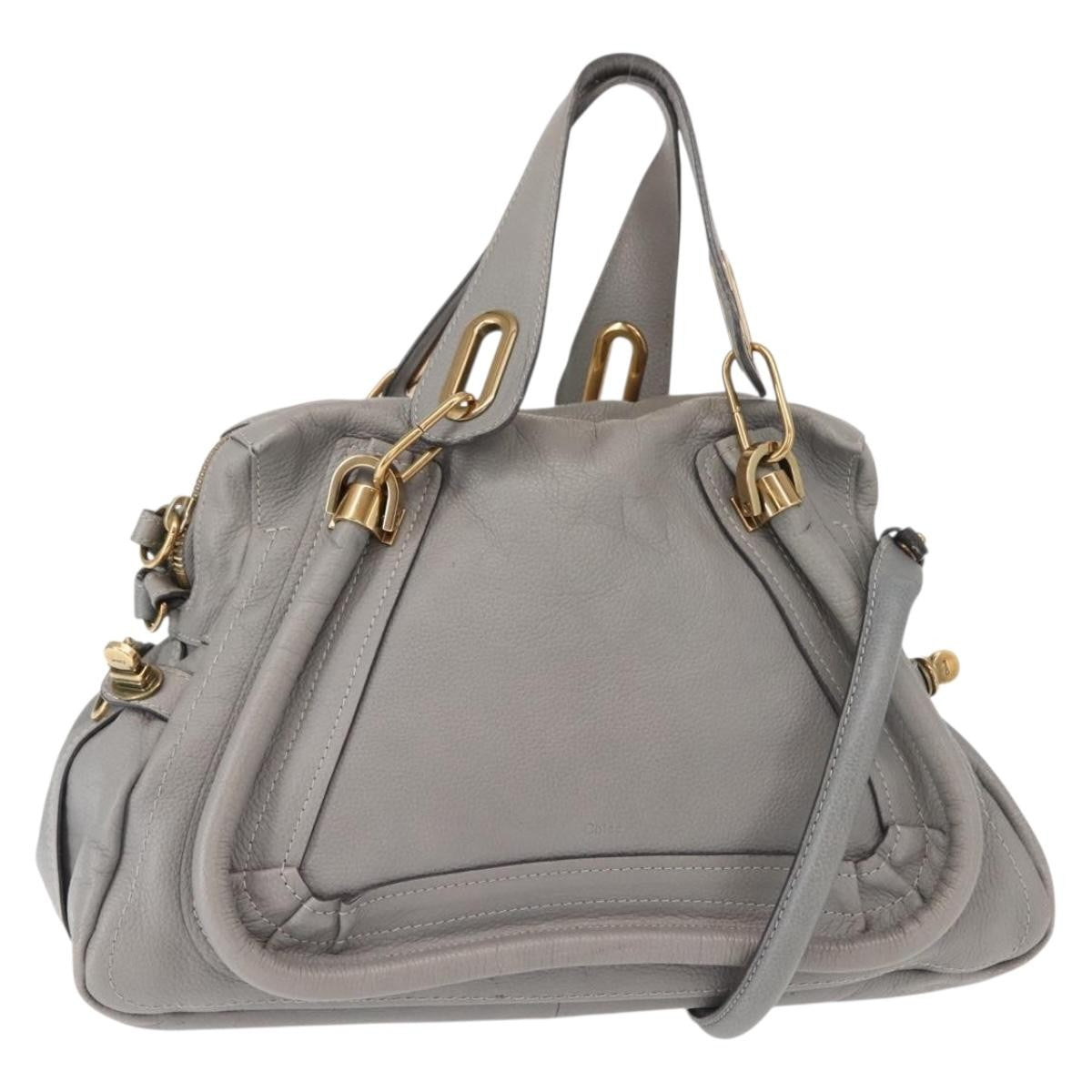Chloe Paraty Top Handle Bag Leather, GRAY, LEATHER, Handbag