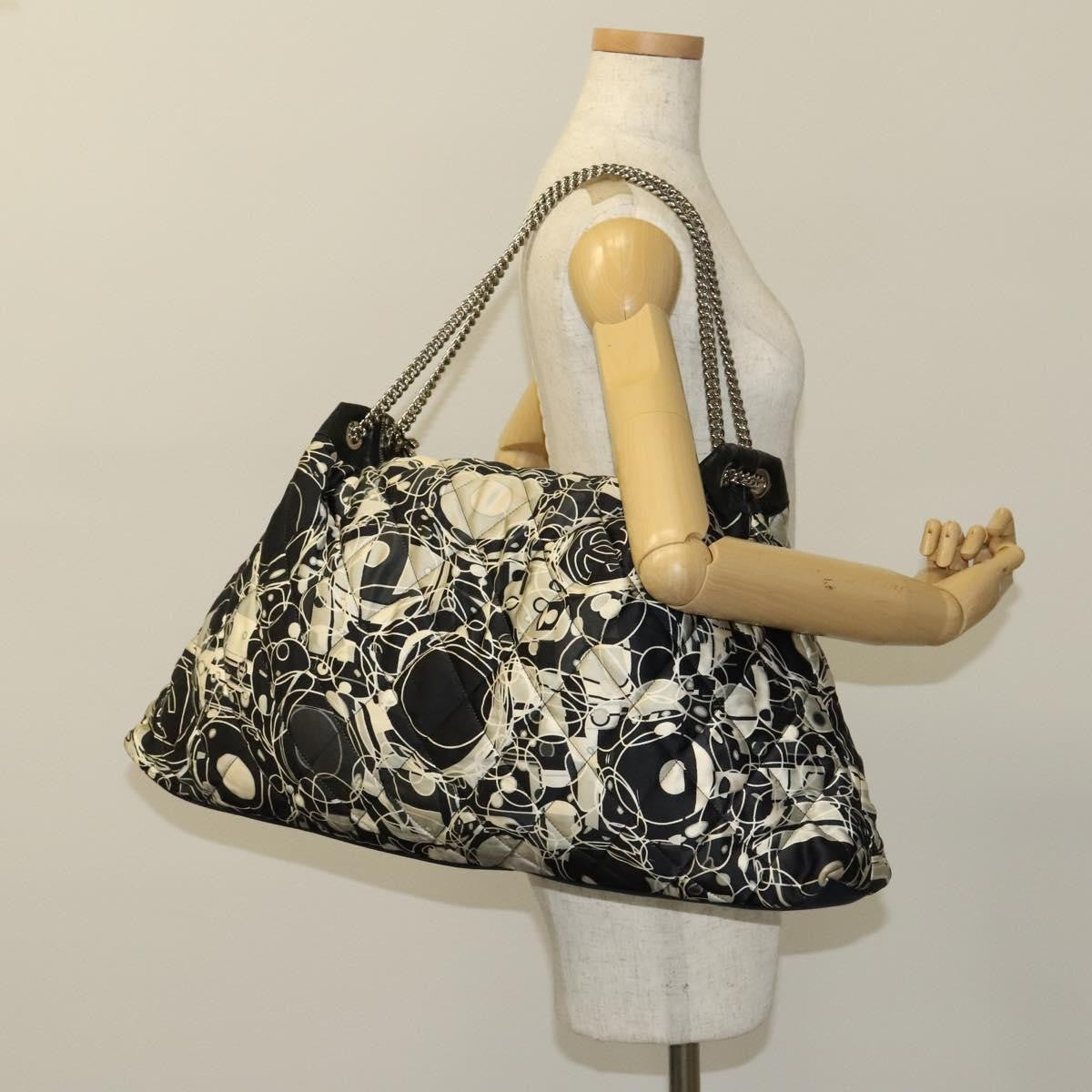 Chanel Kaleidoscope Chain Tote Quilted Printed Satin, BLACK, SILK, Tote bag