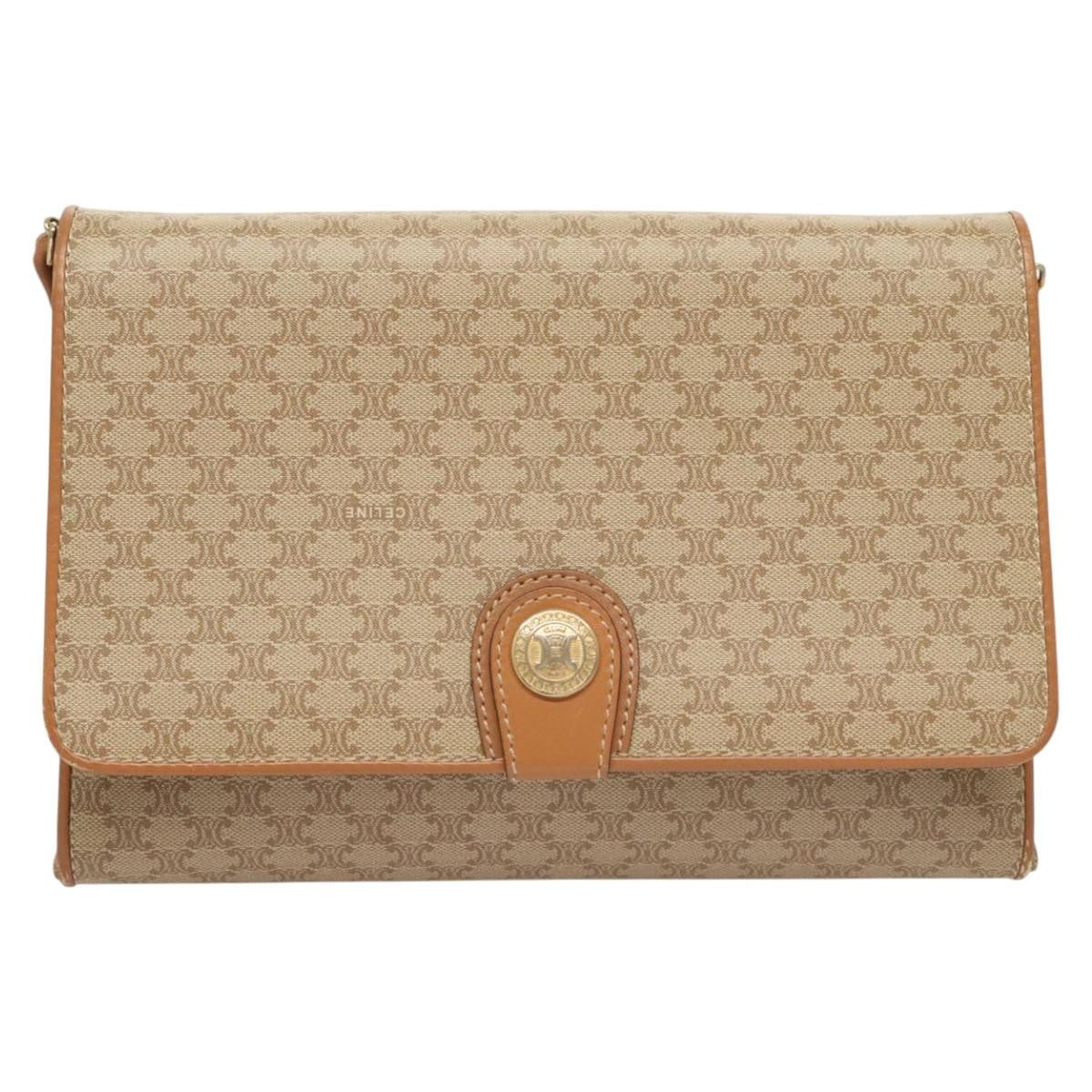 Celine Vintage Macadam Shoulder Bag Canvas, BEIGE, CANVAS, Shoulder bag