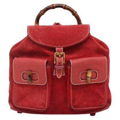 Gucci Bamboo Tassel Backpack Suede, RED, SUEDE, Backpack