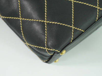 Chanel Surpique Tote Quilted Leather, BLACK, LEATHER, Handbag