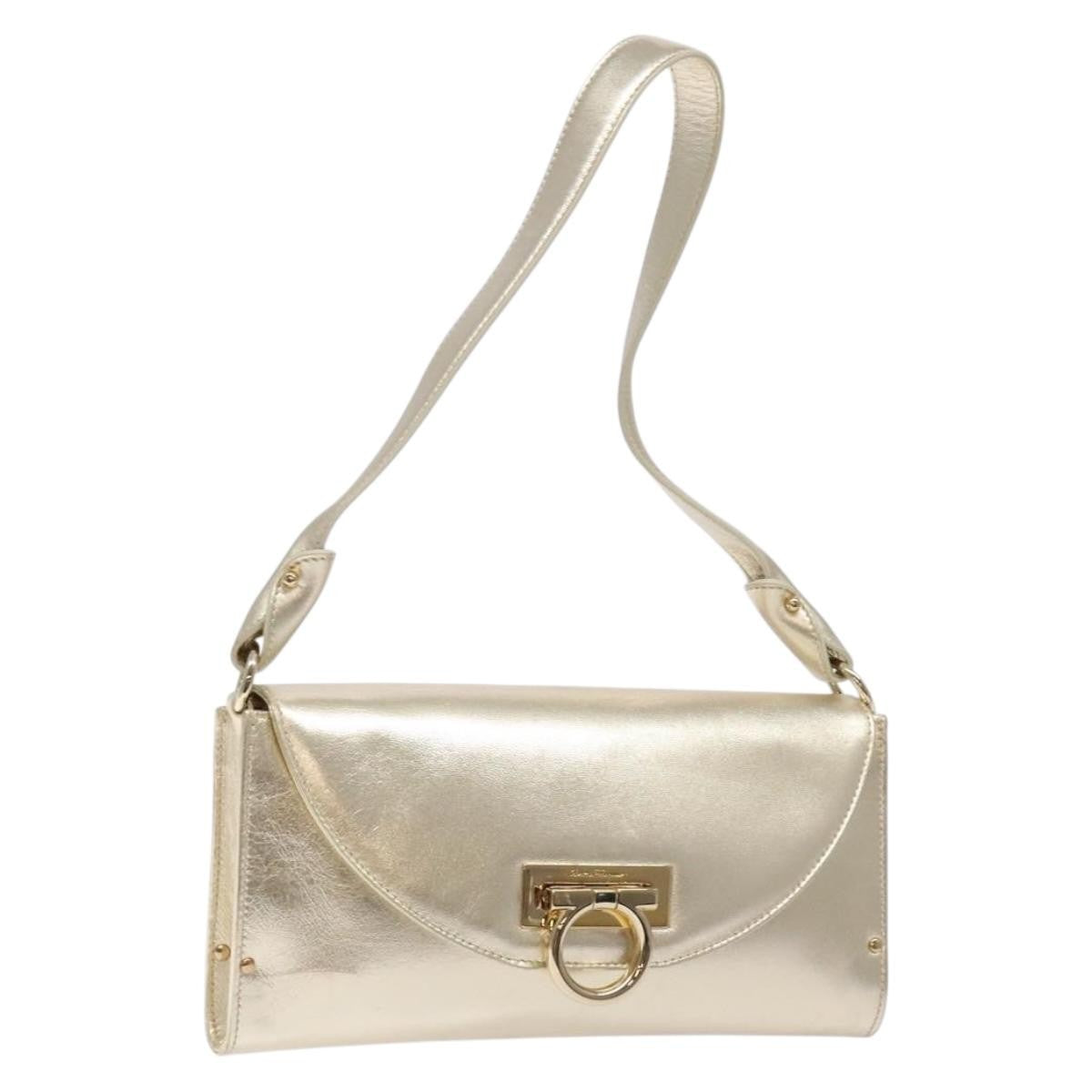 Salvatore Ferragamo Gancini Shoulder Bag Leather, GOLD, LEATHER, Shoulder bag