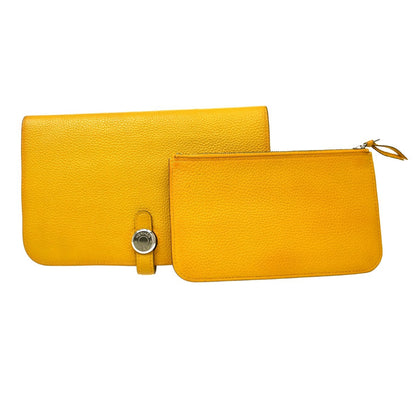Hermes Dogon Duo Combined Wallet Leather, Yellow, Leather, Wallet