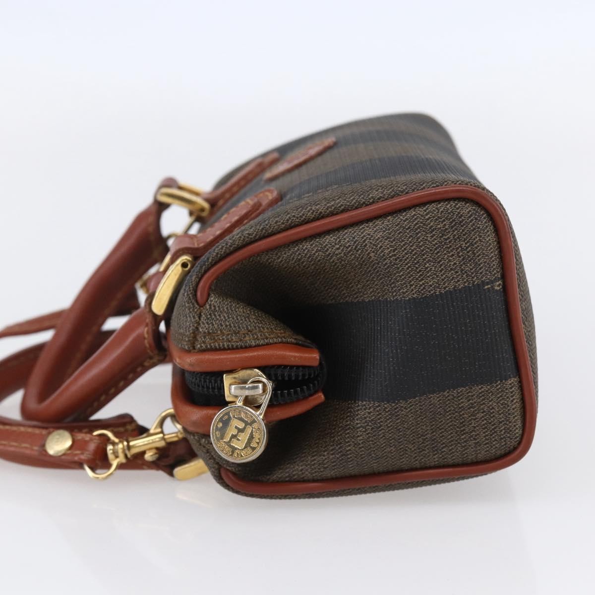 Fendi Vintage Pequin Convertible Boston Bag Coated Canvas, BROWN, CANVAS, Handbag
