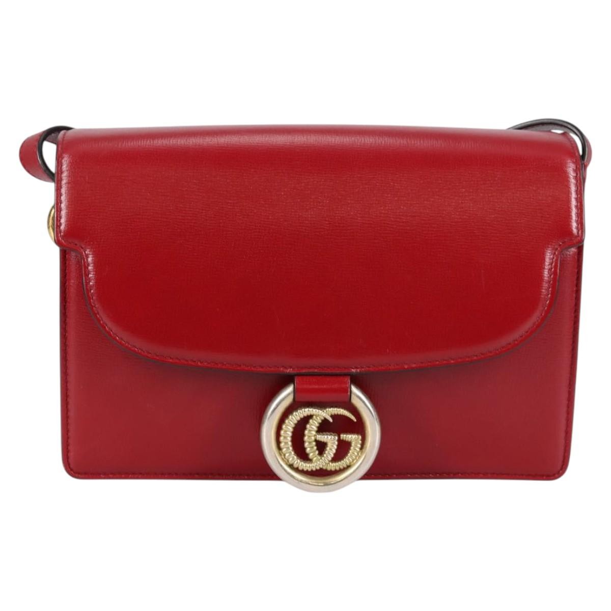 Gucci GG Ring Shoulder Bag Leather, RED, LEATHER, Shoulder bag