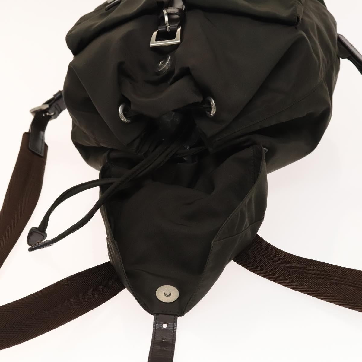 Prada Double Pocket Drawstring Backpack Nylon with Studded Detail, KHAKI, NYLON, Backpack