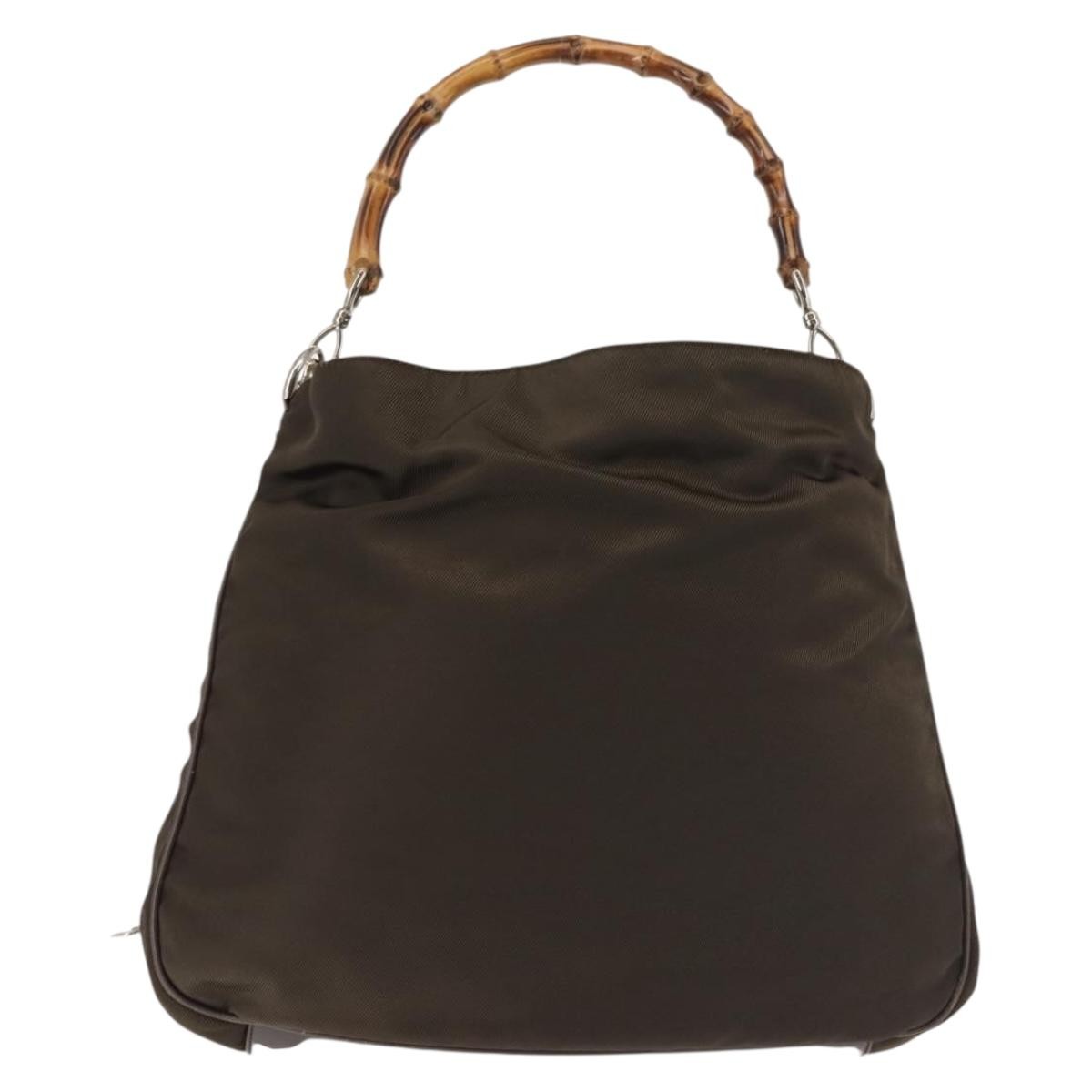 Gucci Sherry bamboo Shoulder Bag Nylon, KHAKI, NYLON, Shoulder bag