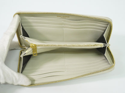 Saint Laurent Tiny Monogram Zip Around Wallet Leather, ECRU, LEATHER, Wallets