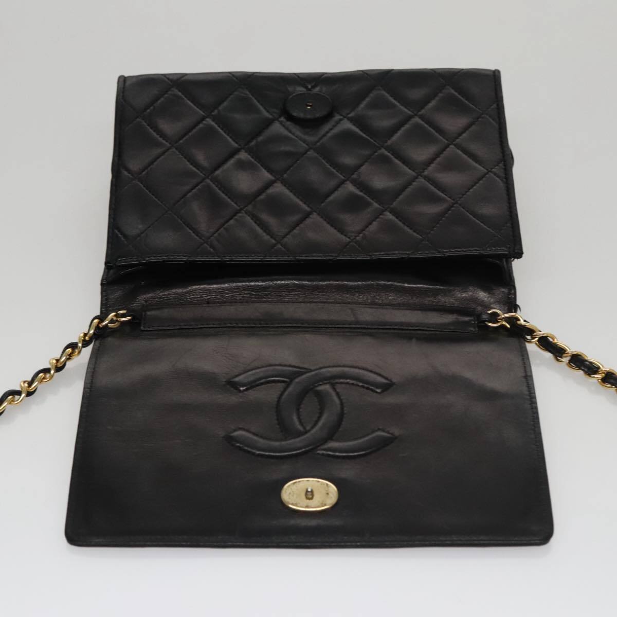 Chanel Vintage Full Flap Shoulder Bag Leather, BLACK, LEATHER, Shoulder bag