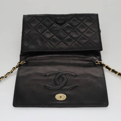 Chanel Vintage Full Flap Shoulder Bag Leather, BLACK, LEATHER, Shoulder bag