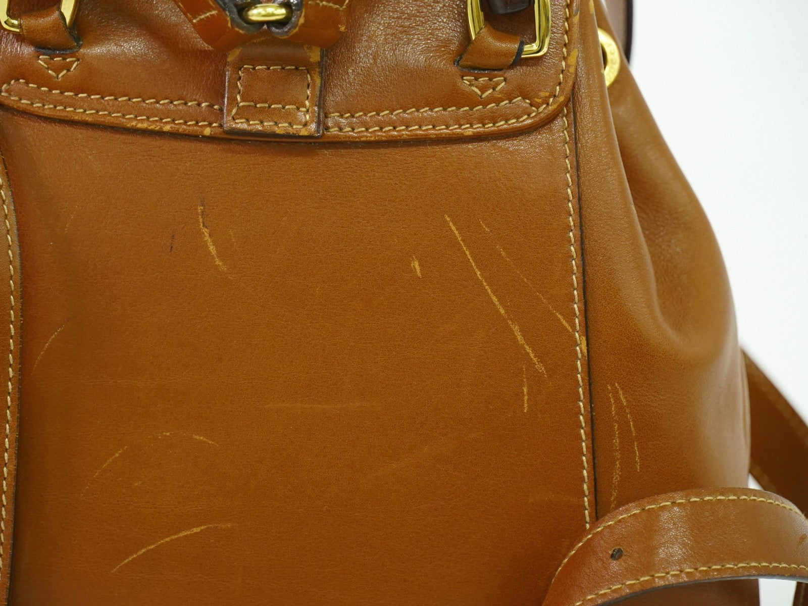 Gucci Vintage Bamboo Backpack Leather, BROWN, LEATHER, Backpack