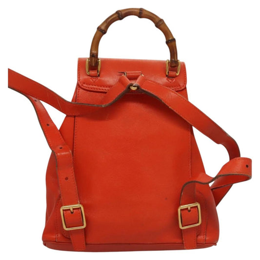 Gucci Vintage Bamboo Backpack Leather, ORANGE, LEATHER, Backpack