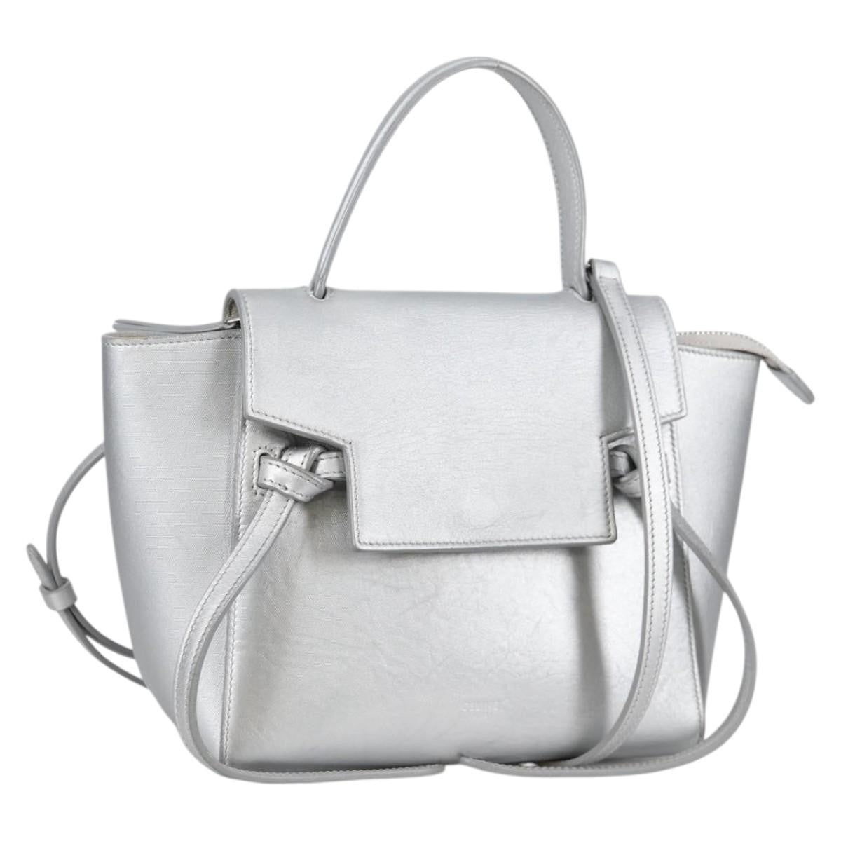 Celine Belt Bag Textured Leather, SILVER, LEATHER, Shoulder bag