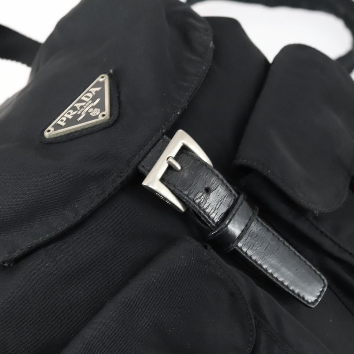 Prada Vela Double Front Pocket Backpack Tessuto with Saffiano Leather, BLACK, NYLON, Backpack