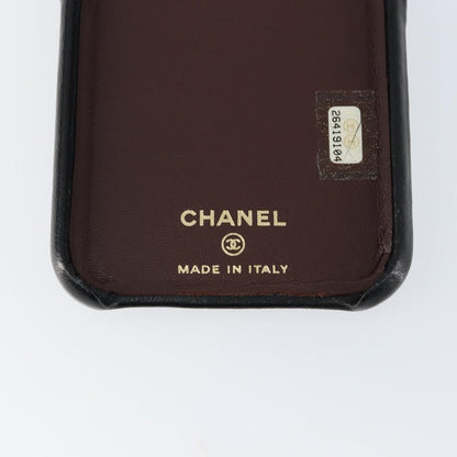 Chanel Iphone Case Quilted Lambskin, BLACK, LEATHER, Tech accessory