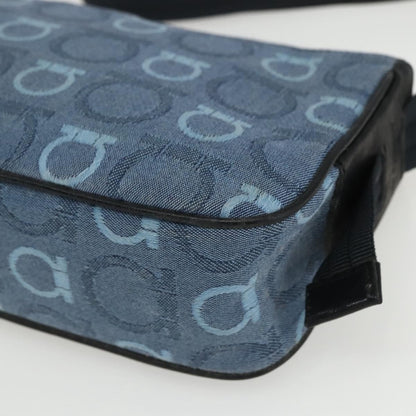 Salvatore Ferragamo Gancini Shoulder Bag Canvas, BLUE, CANVAS, Shoulder bag