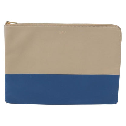 Celine Solo Pouch Leather, BEIGE, LEATHER, Clutche & pouche