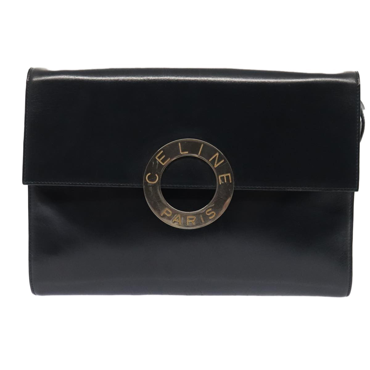 Celine Vintage Circle Logo Crossbody Bag Leather, NAVY, LEATHER, Crossbody bag
