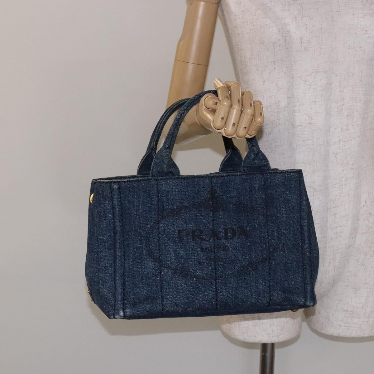 Prada Canapa Convertible Tote Denim, BLUE, DENIM_JEANS, Tote bag
