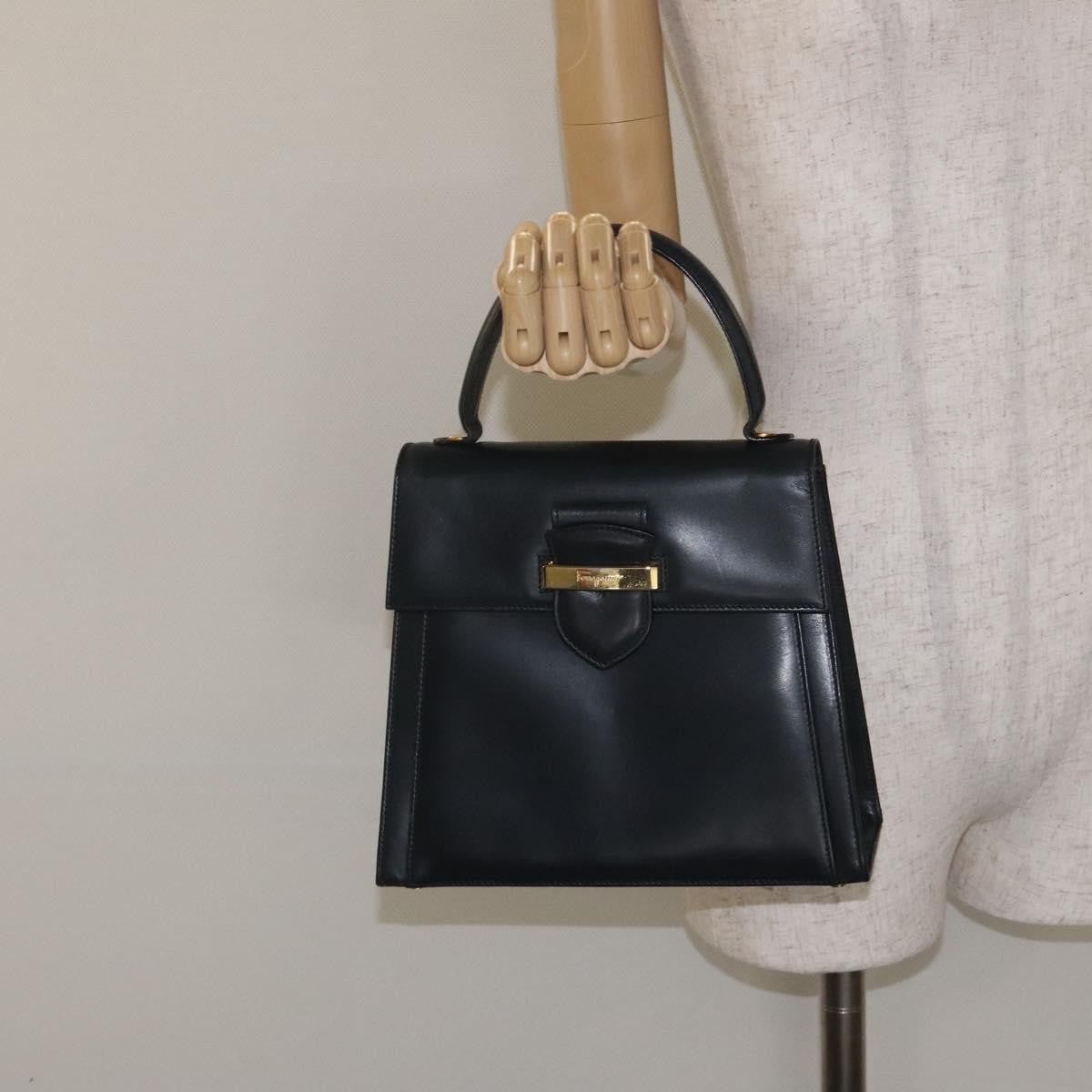 Salvatore Ferragamo Vintage Handbag Leather, BLACK, LEATHER, Handbag