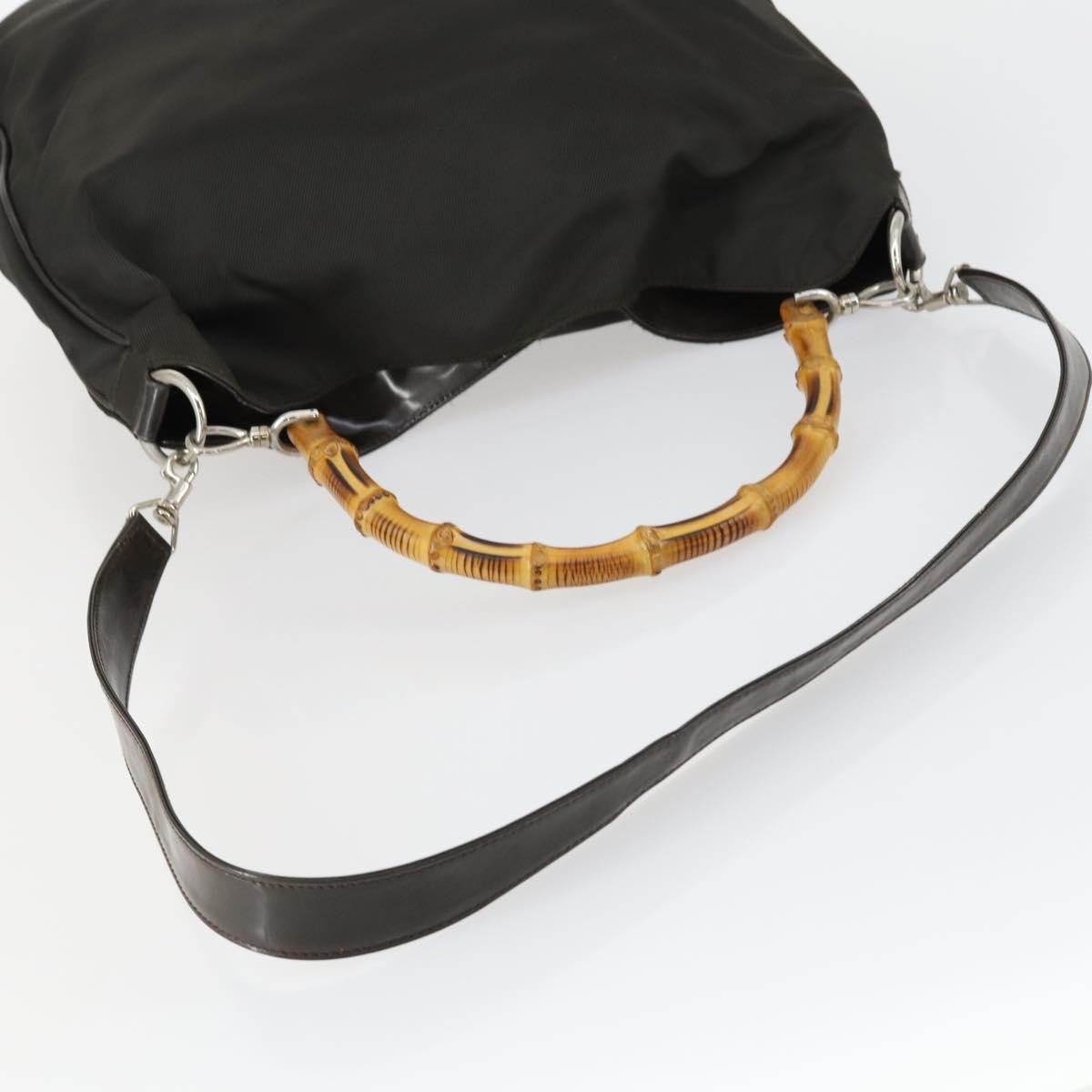Gucci Vintage Bamboo Handle Bag Nylon, BROWN, NYLON, Handbag