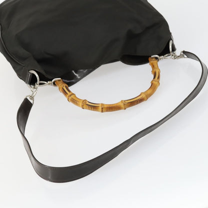 Gucci Vintage Bamboo Handle Bag Nylon, BROWN, NYLON, Handbag