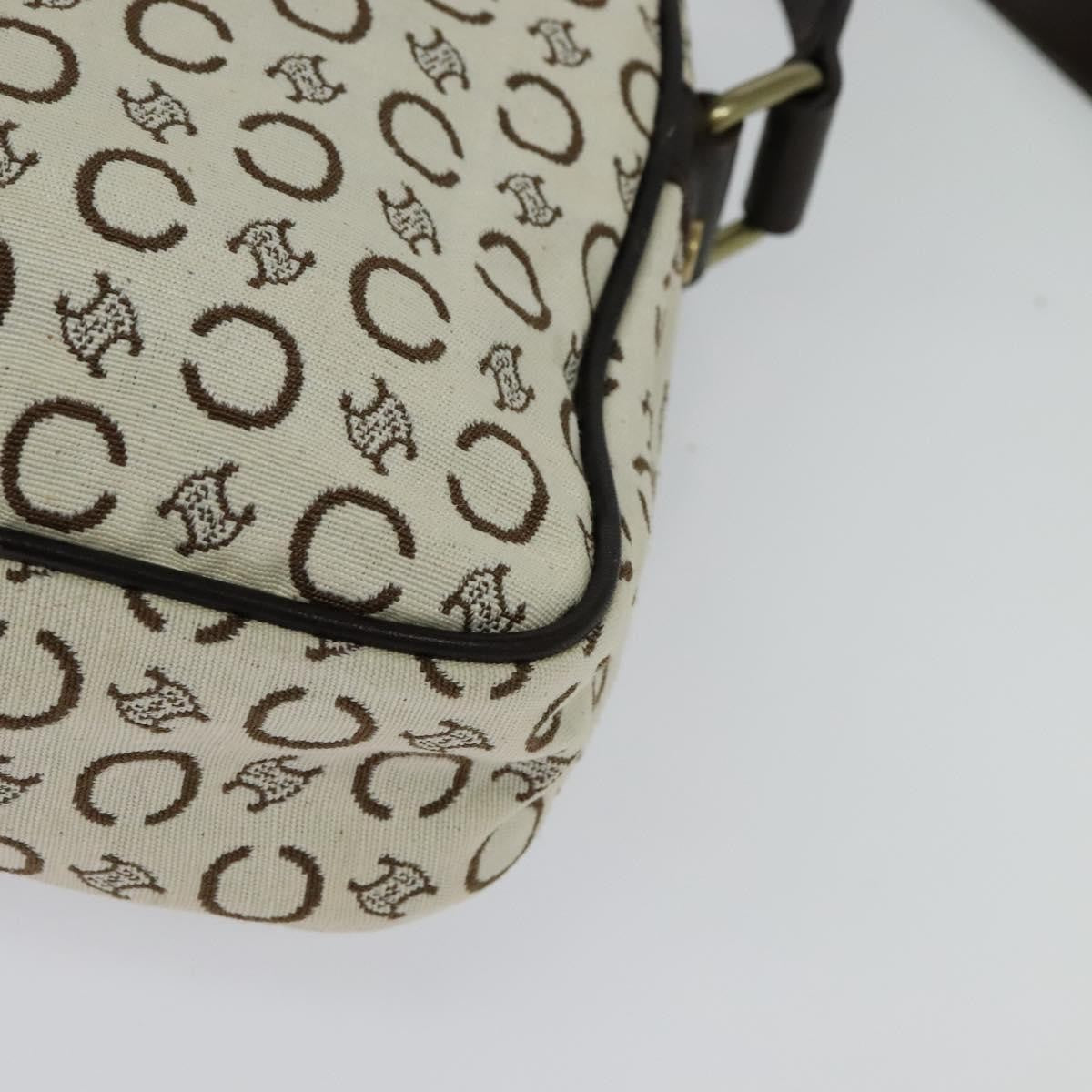 Celine Vintage Macadam Shoulder Bag Canvas and Leather, WHITE, CANVAS, Clutche & pouche