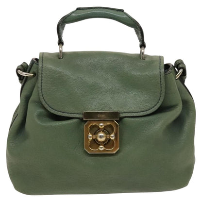 Chloe Elsie Satchel Leather, GREEN, LEATHER, Handbag