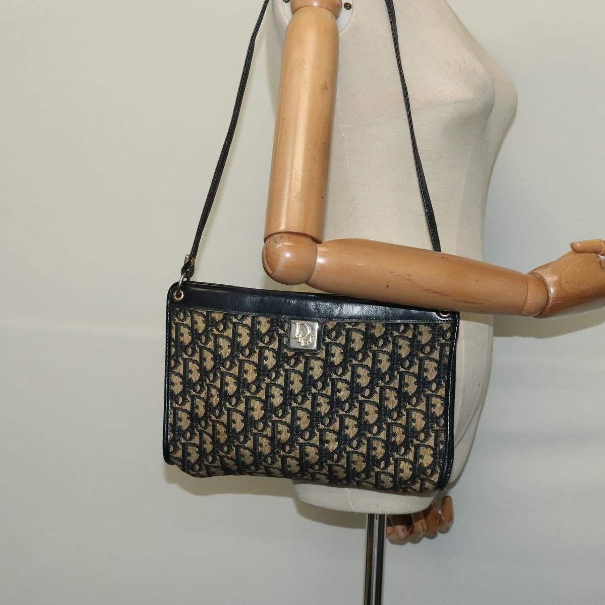 Christian Dior Vintage Trotter Shoulder Bag Canvas, NAVY, CANVAS, Shoulder bag