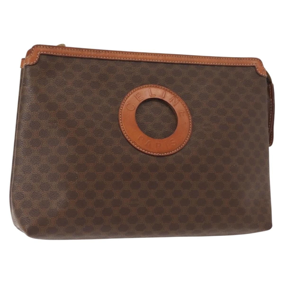 Celine Circle Logo Macadam Pouch Canvas and Leather, BROWN, CANVAS, Clutche & pouche