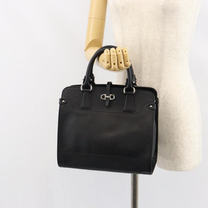 Salvatore Ferragamo Gancini handbag Leather, BLACK, LEATHER, Handbag