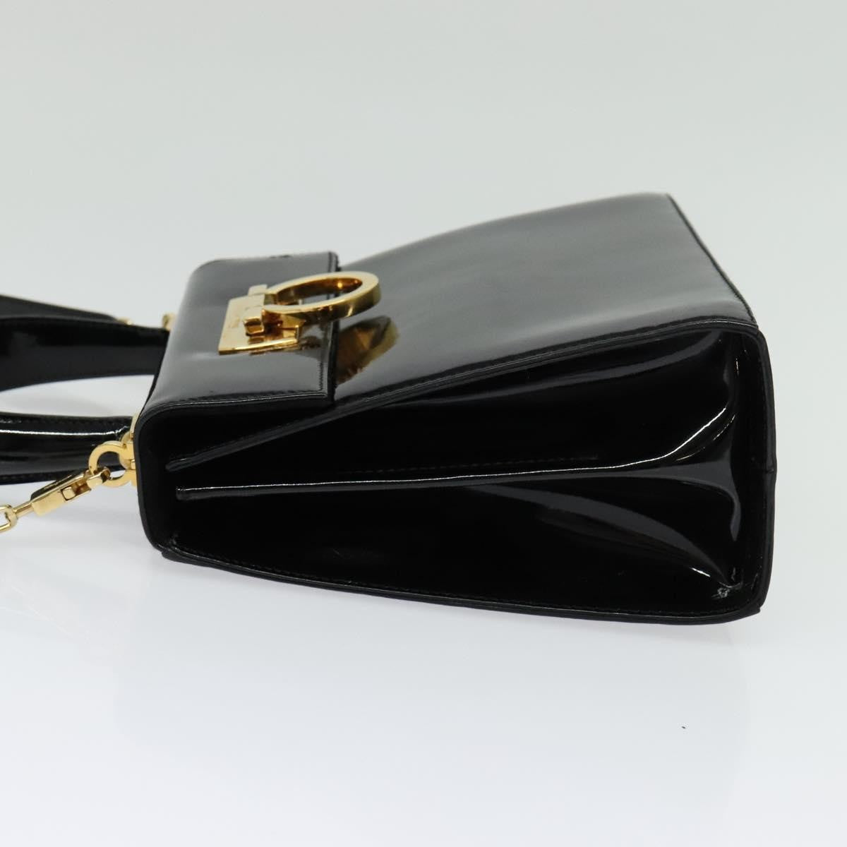 Salvatore Ferragamo Gancini Convertible Top Handle Bag Patent Leather, BLACK, PATENT_LEATHER, Handbag
