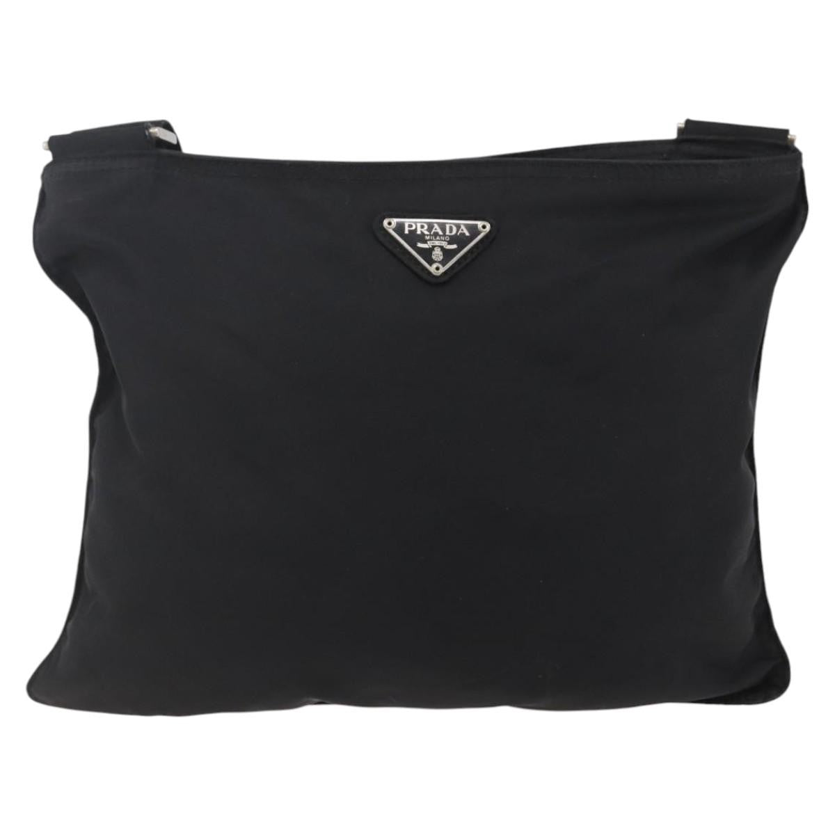 Prada Flat Messenger Bag Tessuto, BLACK, NYLON, Shoulder bag