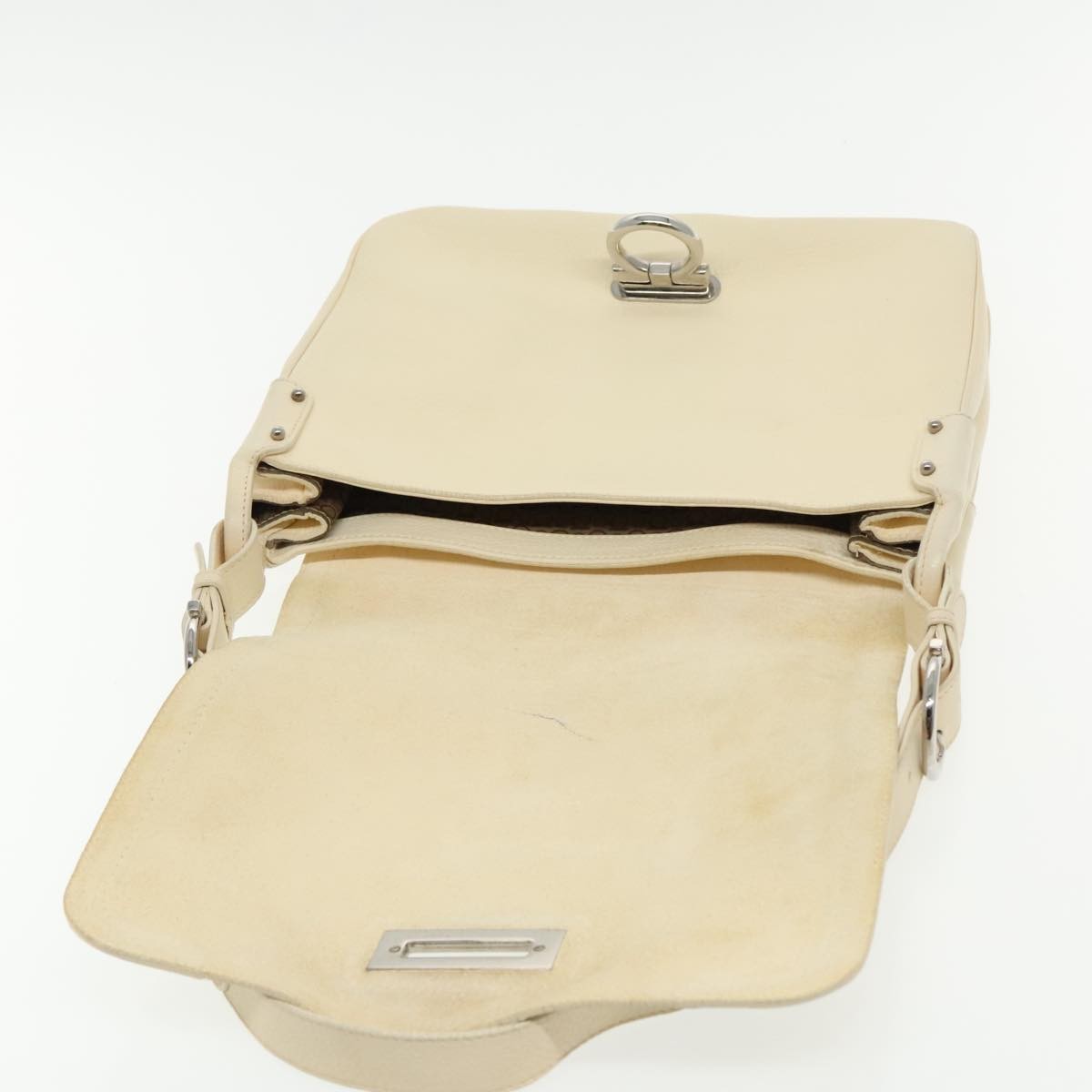 Salvatore Ferragamo Gancini Shoulder Bag Leather, BEIGE, LEATHER, Shoulder bag