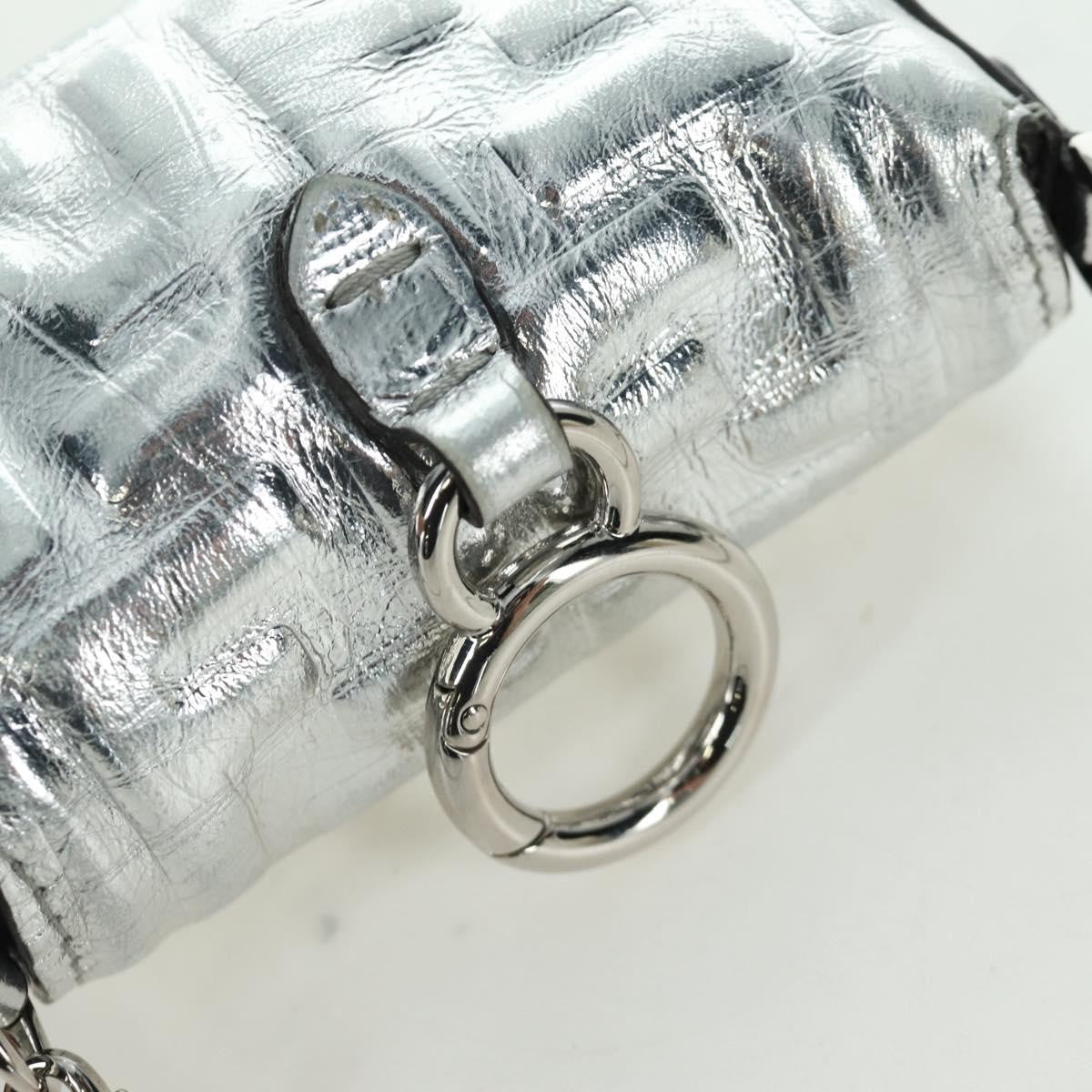 Fendi Chain Baguette Charm Bag Zucca Embossed Leather, SILVER, CANVAS, Clutche & pouche
