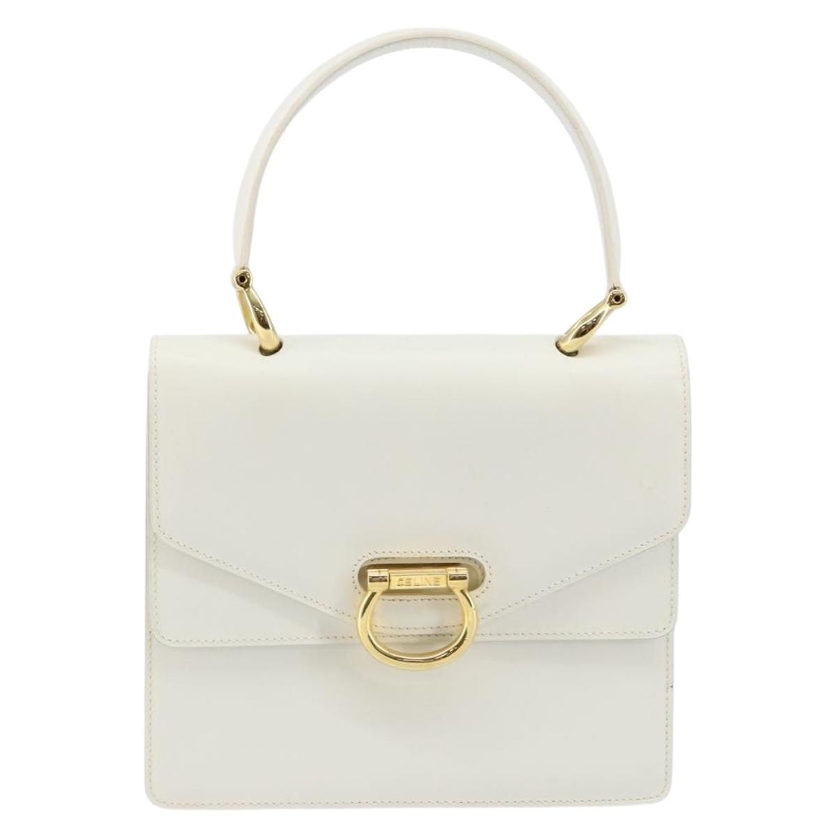 Celine Gancini Handbag Leather, WHITE, LEATHER, Handbag